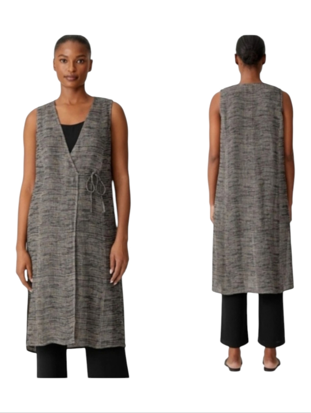 Eileen Fisher~Women Organic Linen Gauze Strata Wrap~Silk Trim~LagenLook~Boho~LRG